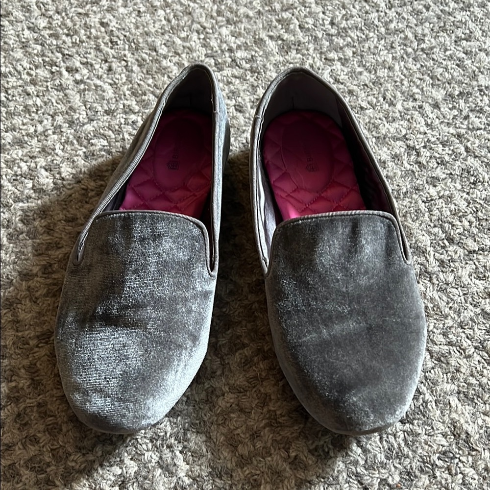 Birdies Gray Velvet Loafers Flats, Size 8.5